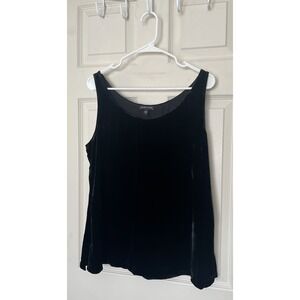 Eileen Fisher Black Velvet Tank Top Silk Blend Scoop Neck Womens M